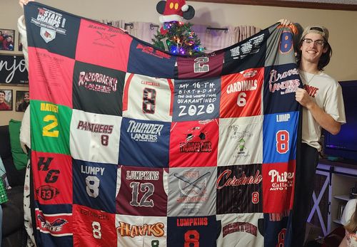 T-shirt quilt featuring cardinals, panthers by Carissa from AR