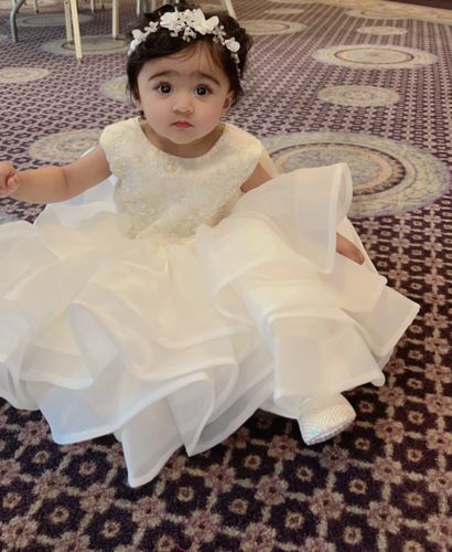 Customer photo review of Baby Girl Summer White Beadwork Flower Girl Dress Princess Baptism Dress