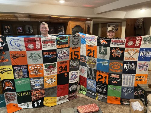 T-shirt quilt featuring coyote football by Cherise from ND