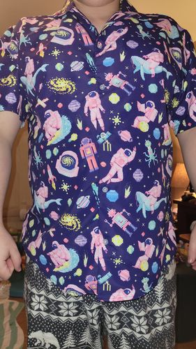 Customer photo review of Ready-to-Ship Size XL Astronaut Pixels Hawaiian Shirt - No Pocket