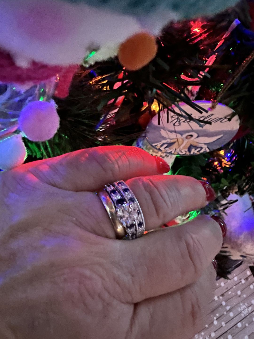 Customer photo review of Round Moissanite With Sapphire Pave Engagement Ring