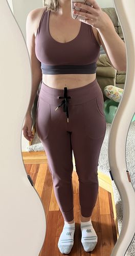Customer photo review of Warmup Joggers - Muted Plum | MT LUXE