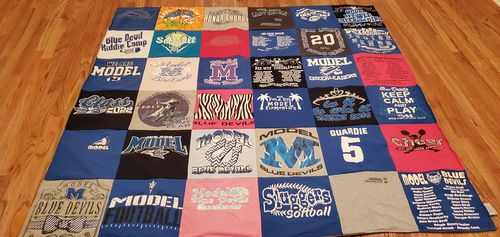 T-shirt quilt featuring blue devils, model blue devils by Leslie from GA