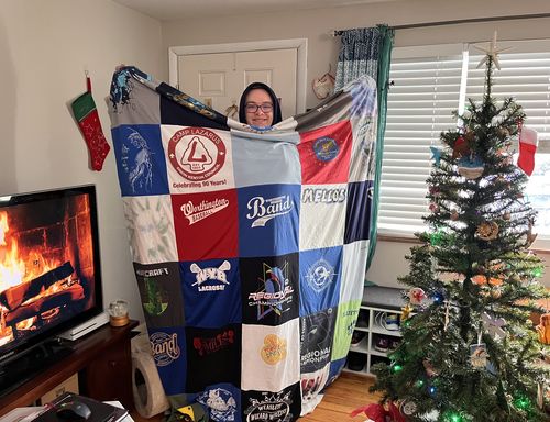 T-shirt quilt with music, sailing themes by Julie from OH