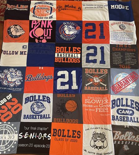 T-shirt quilt featuring bolles bulldogs, bulldogs baseball by Susie from FL