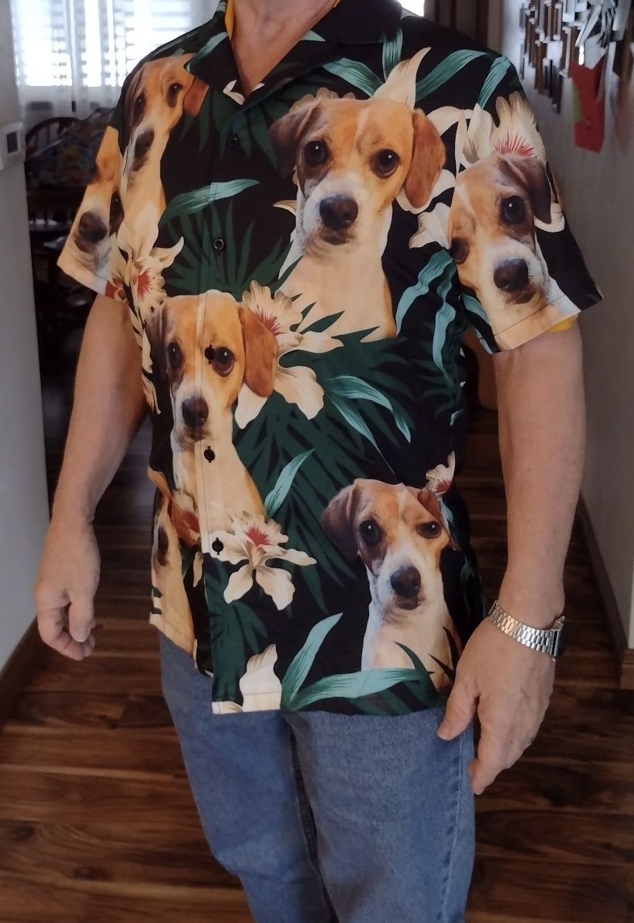 Customer photo review of Custom Leaves & Flowers Pattern Short-Sleeve Hawaiian Shirt (Dark Green Color)