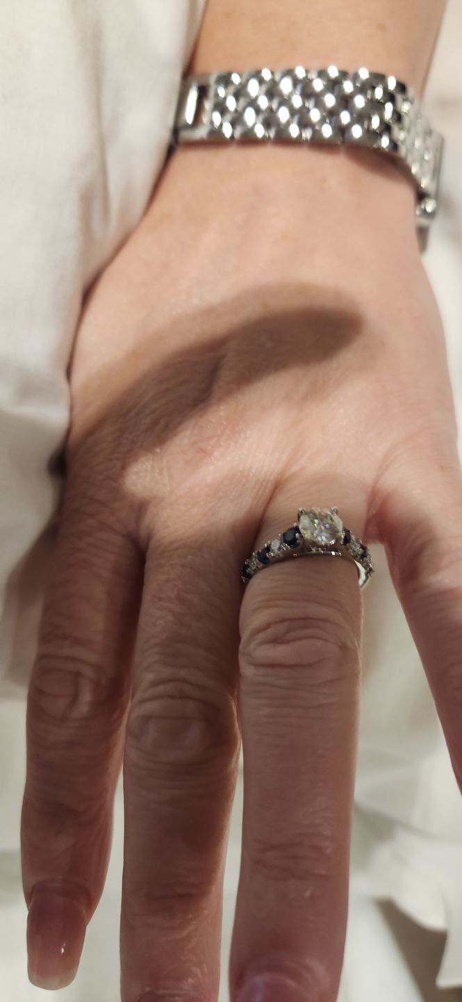 Customer photo review of Round Moissanite With Sapphire Pave Engagement Ring