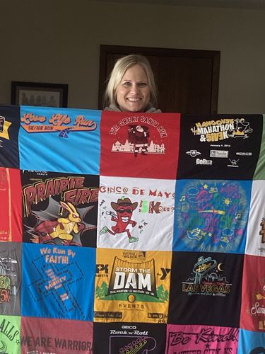 T-shirt quilt with running, festivals themes by Doris from KS