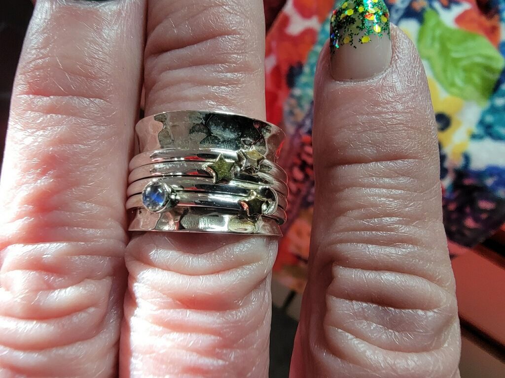 Customer photo review of Fidget Ring Moon Moonstone and Stars Sterling Silver