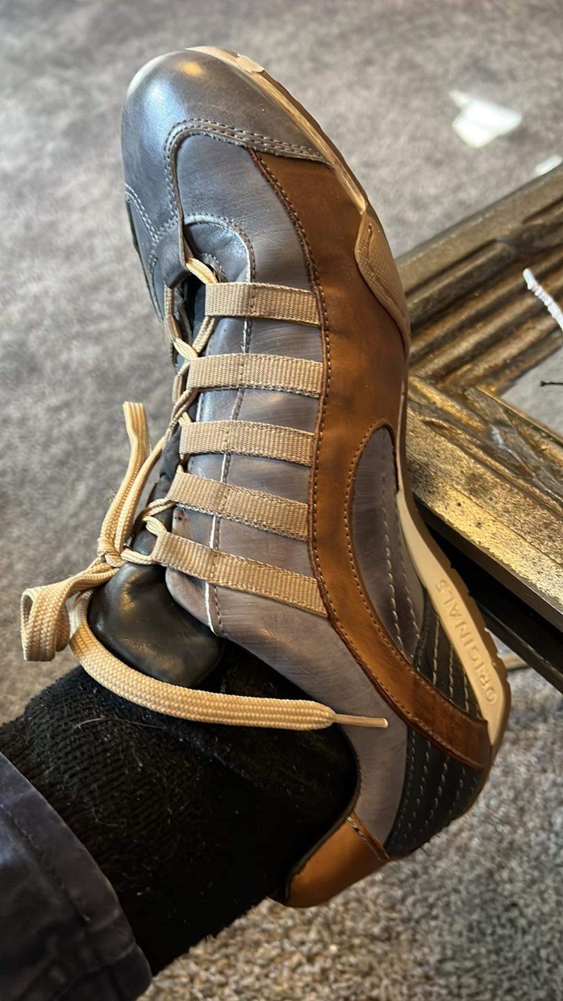 Customer photo review of Men's GrandPrix Sneaker in Beach Club (Faded Navy and Brown)