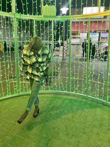 Customer photo review of Plaid Wrap Wool Coat