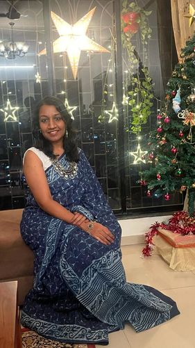 Customer photo review of Indigo Poetry-Indigo Natural Dye  Block Print Cotton Saree