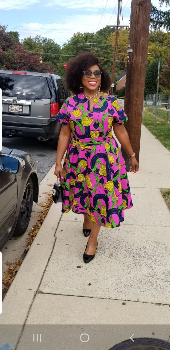 Customer photo review of MARIAMA AFRICAN PRINT DRESS [BLUE]