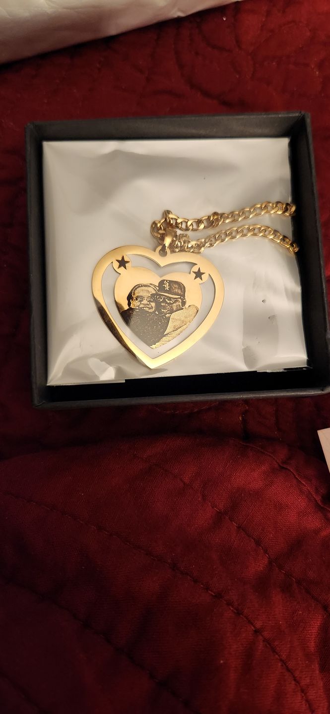 Customer photo review of Photo Engraved Heart Necklace