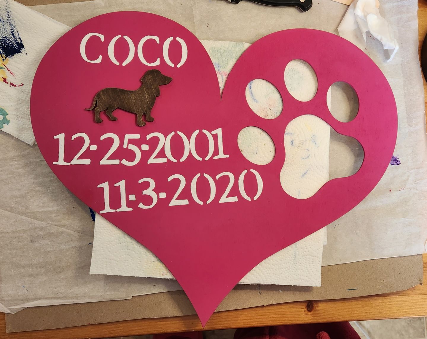 Customer photo review of Unfinished Wood Pawprint Heart Shape - Craft - up to 36"