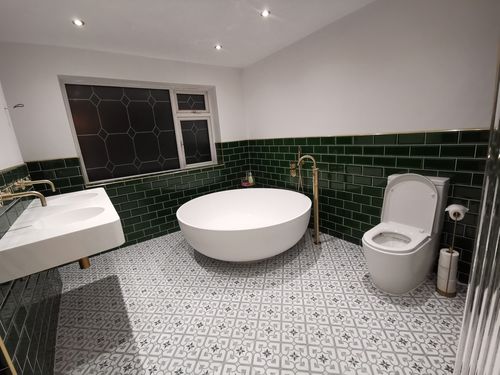 Customer photo review of Cut Sample: Metro Victorian Green Gloss Rectangle Ceramic Tiles