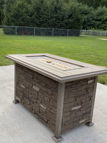 Customer photo review of 44'' Propane Gas Fire Pit Table 50000 BTU Auto-Ignition w/ Wind Guard, Aluminum Tabletop,Waterproof Cover, Glass Beads, Coffee