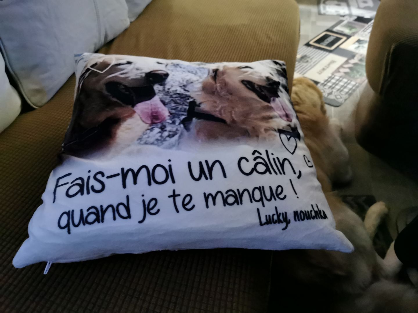 Customer photo review of Fais moi un câlin quand je te manque - Coussin personnalisé