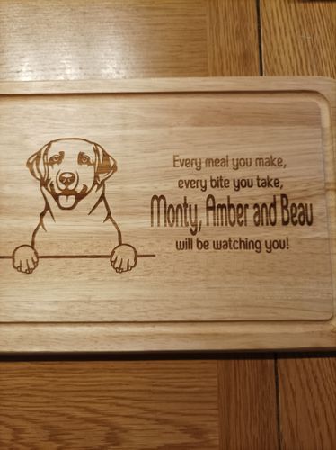 Customer photo review of Personalised Chopping Board - Dog Breed & Name