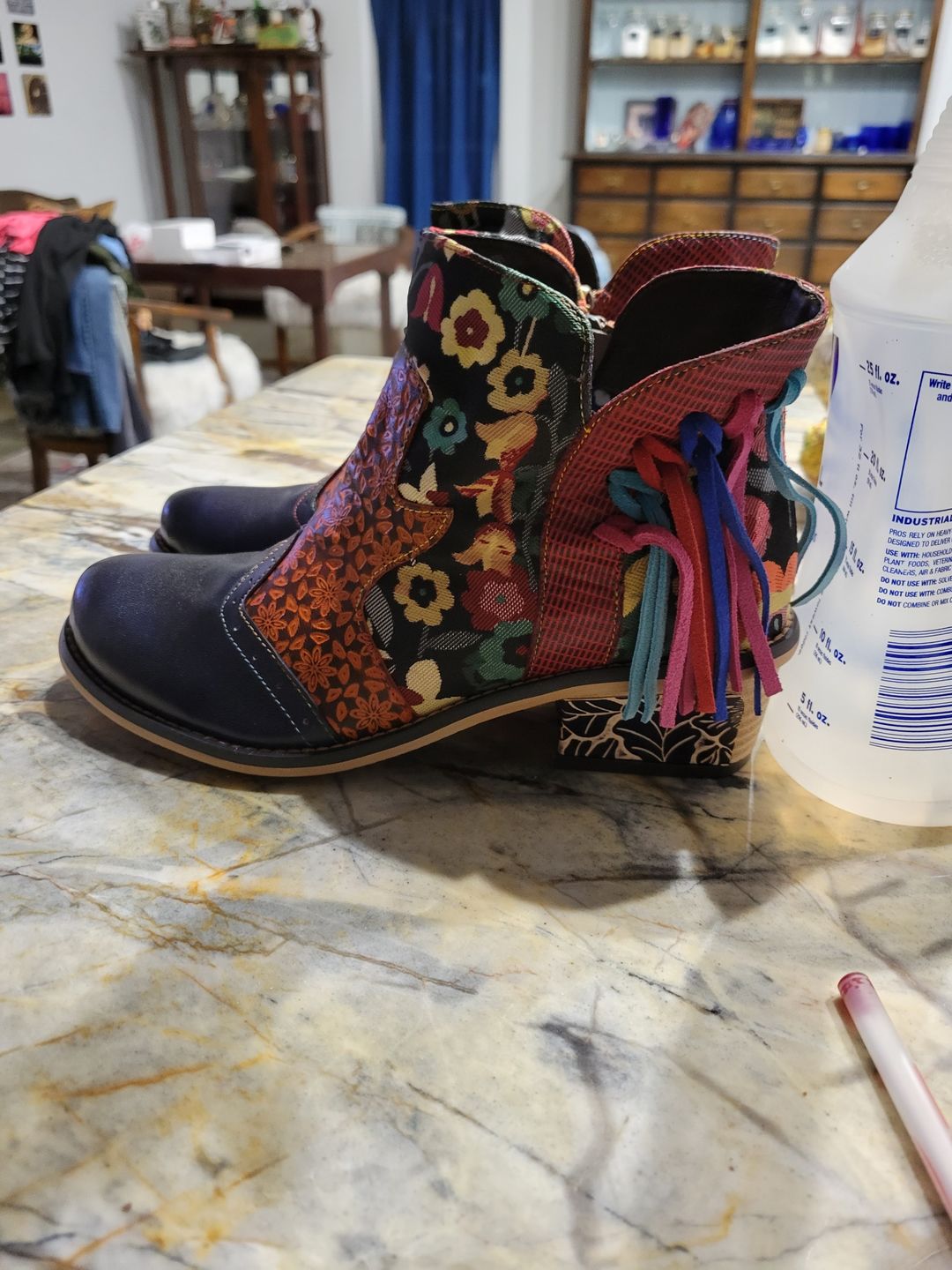 Customer photo review of Casual Leather Tassel Jacquard Boots