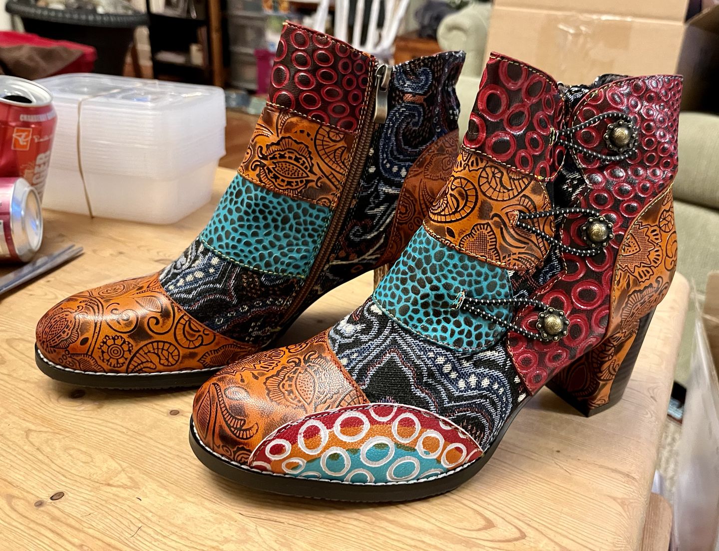 Customer photo review of Handmade Leather Stitching Jacquard Craft Boots