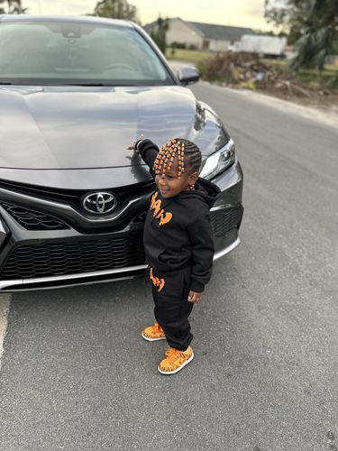 Customer photo review of Kids RAW Drip Orange Chenille Hoodie and Jogger Set