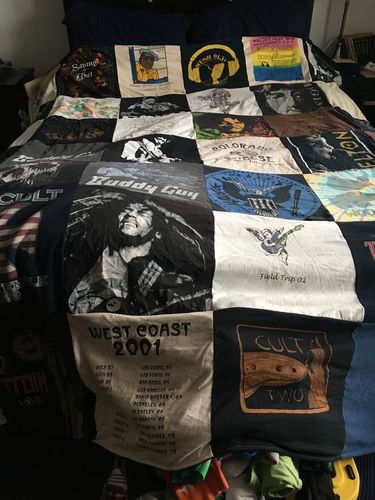 T-shirt quilt with music, concerts themes by Patricia from ME