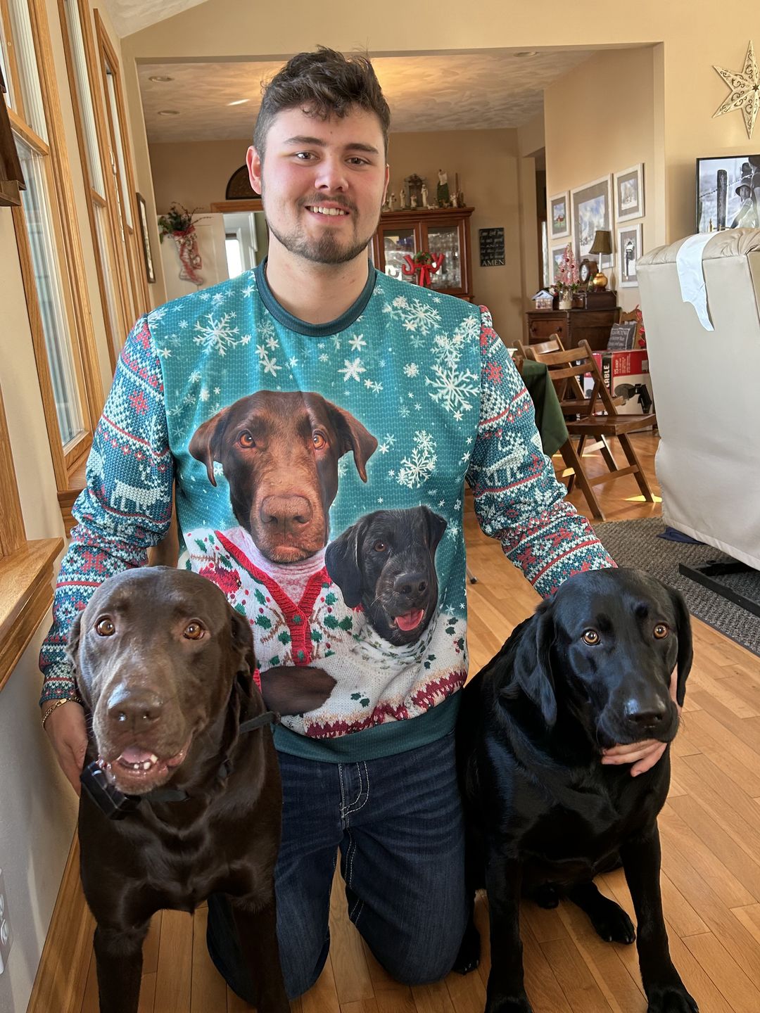 Customer photo review of Ugly Sweater Custom Mutiple Pets