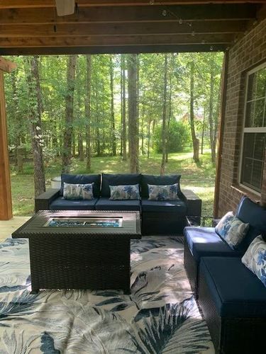 Customer photo review of 44" Propane Gas Fire Pit Table 50000 BTU Auto-Ignition with Windguard, Glass Stone, Black