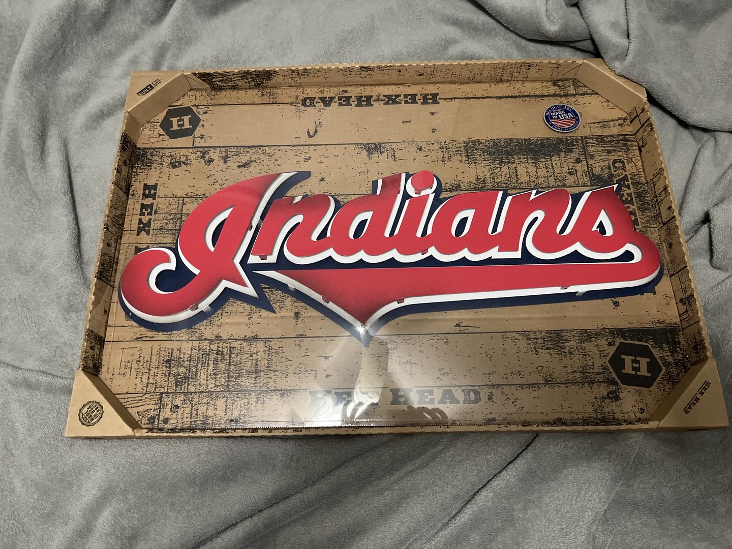 Customer photo review of Cleveland Indians Script COOPERSTOWN RETIRED Logo 3D Metal Wall Art