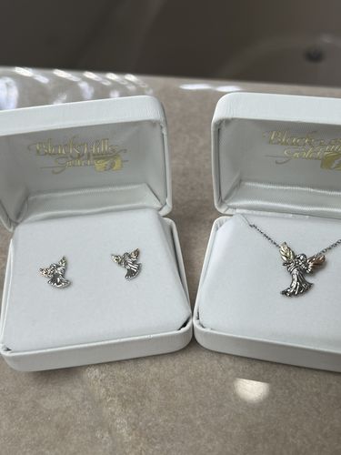 Customer photo review of Sterling on Black Hills Gold Angels Earrings & Pendant Set