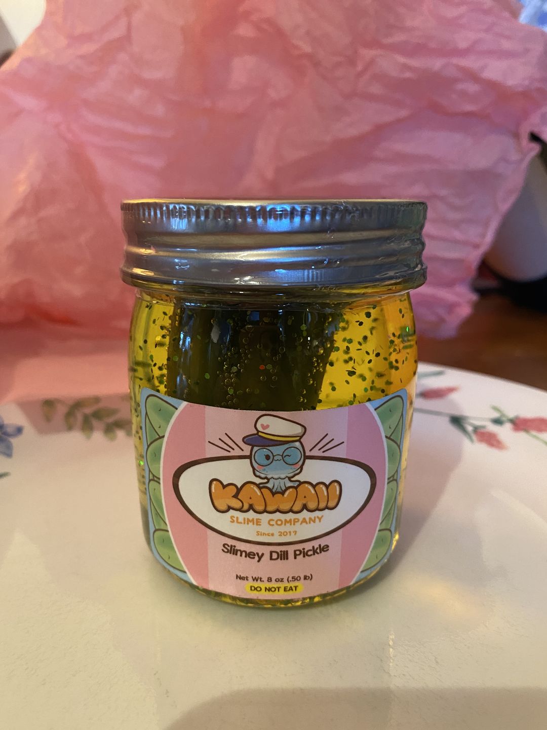 Customer photo review of Shimmery Pickle Clear Slime