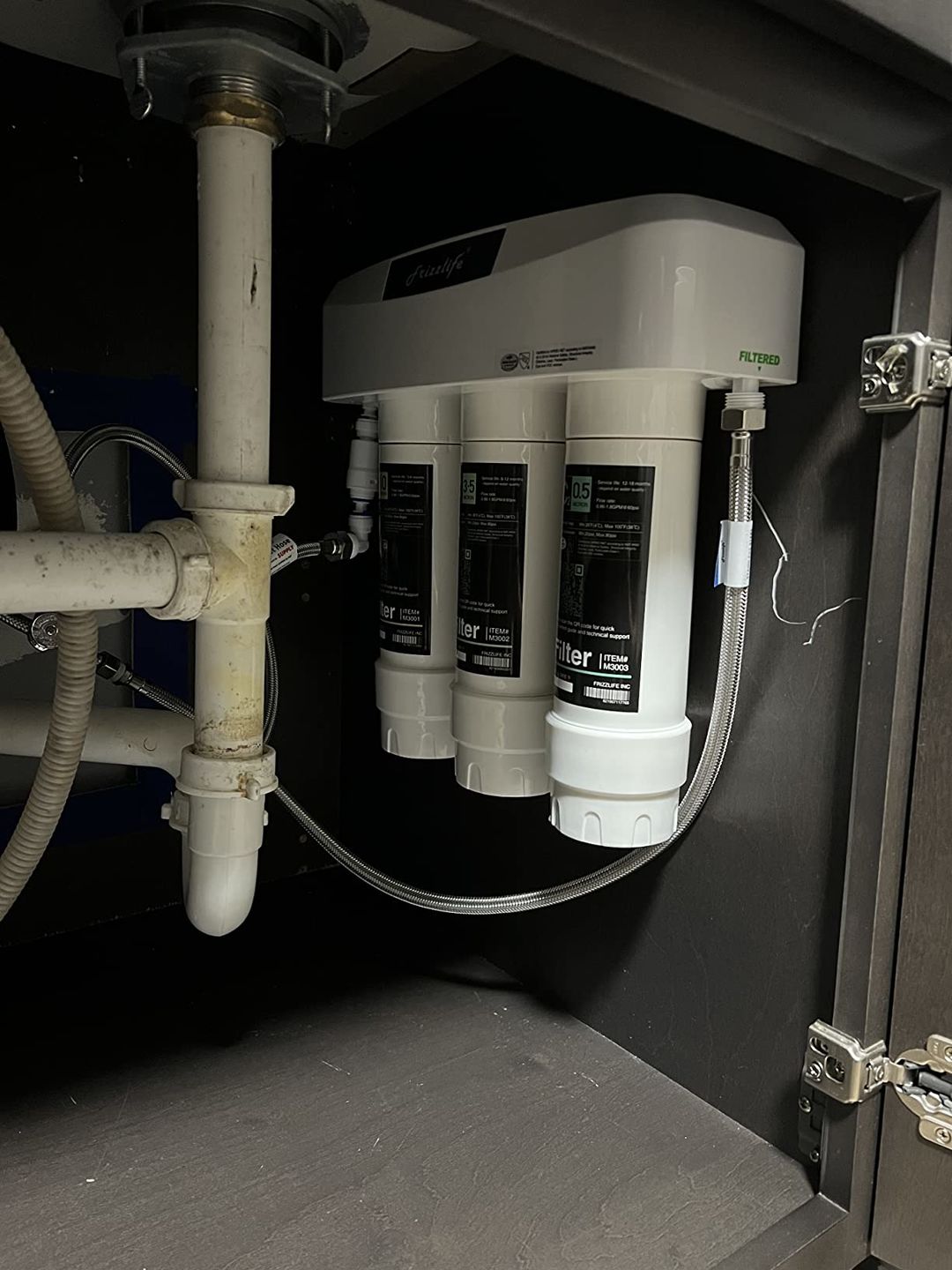 Customer photo review of Frizzlife 3-Stage Under Sink Water Filter System SK99-NEW, Direct Connect