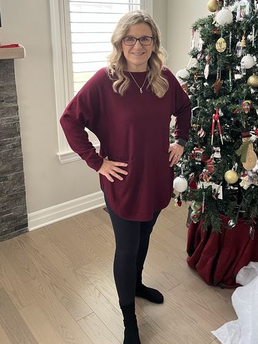 Customer photo review of Meo Button Oversized Sweater (Burgundy)