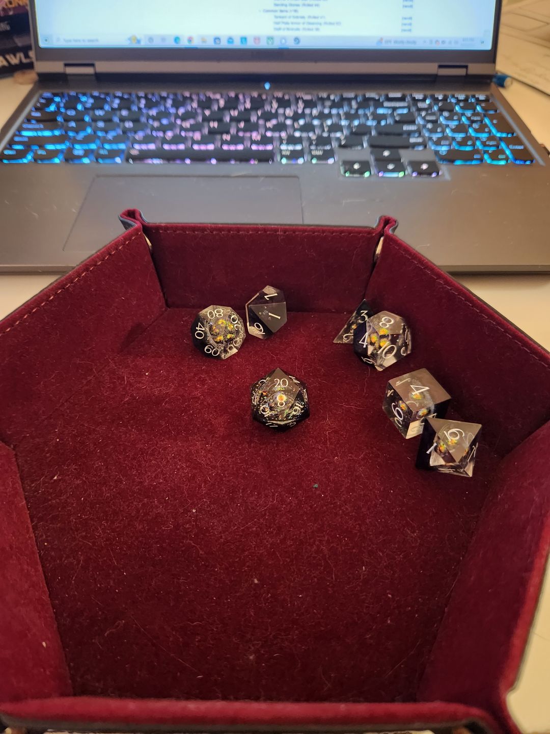 Customer photo review of URWizards D&D Resin Engraved Dice Set The Galaxy