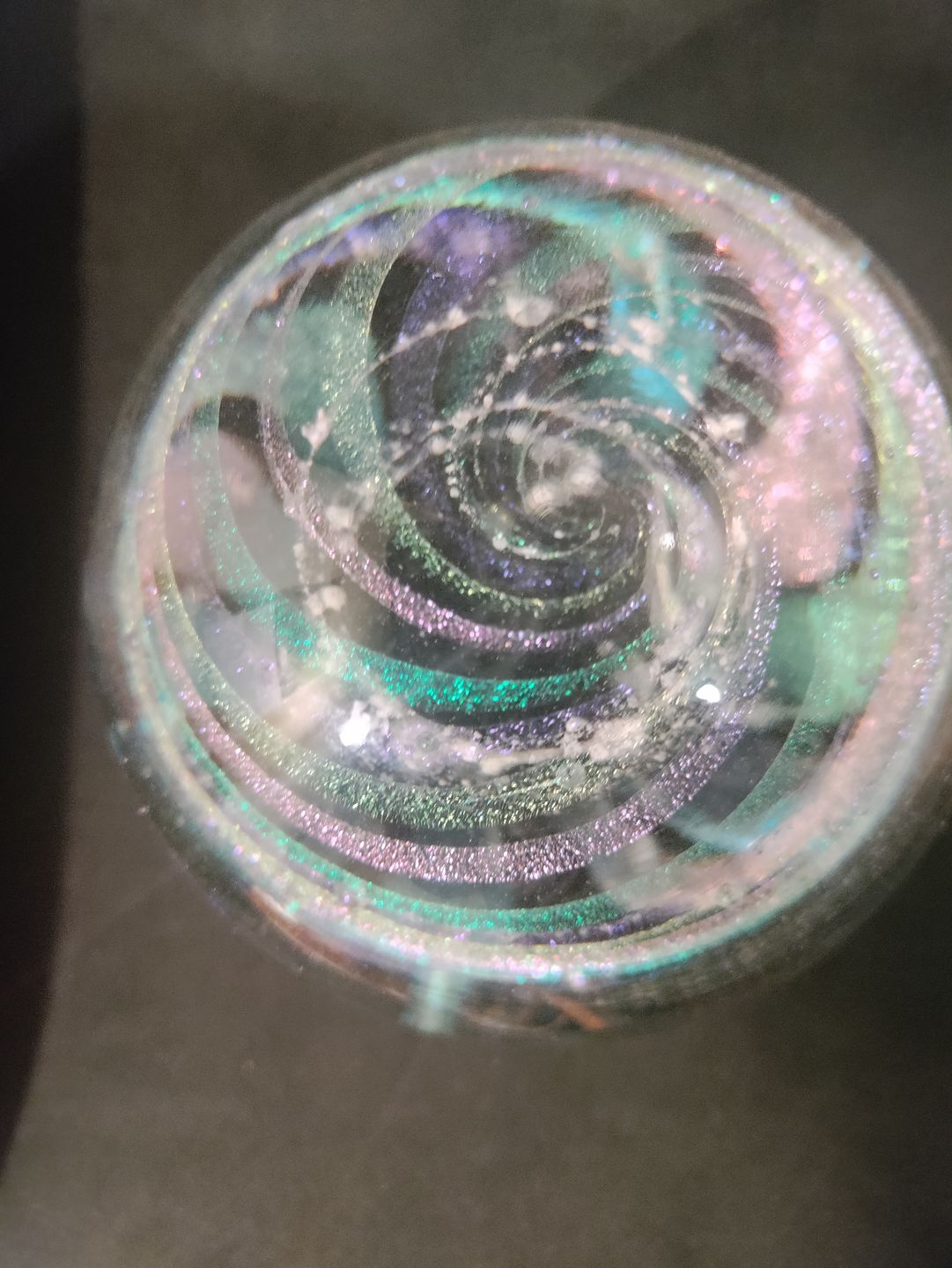 Customer photo review of Dichroic Rainbow Orb with Cremains