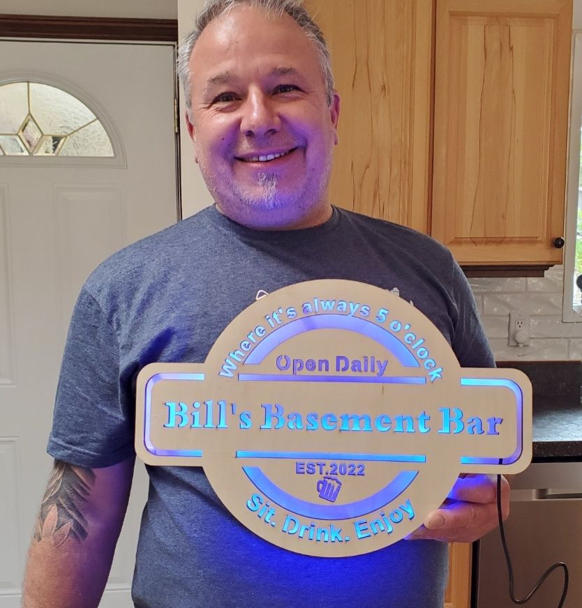 Customer photo review of Personalized LED Color Changing Man Cave Sign