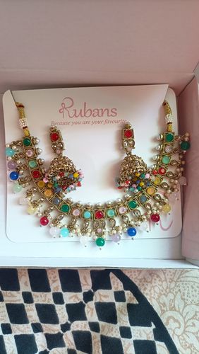 Customer photo review of Rubans Gold Plated Multicolor Stone Studded with Beads Necklace Set
