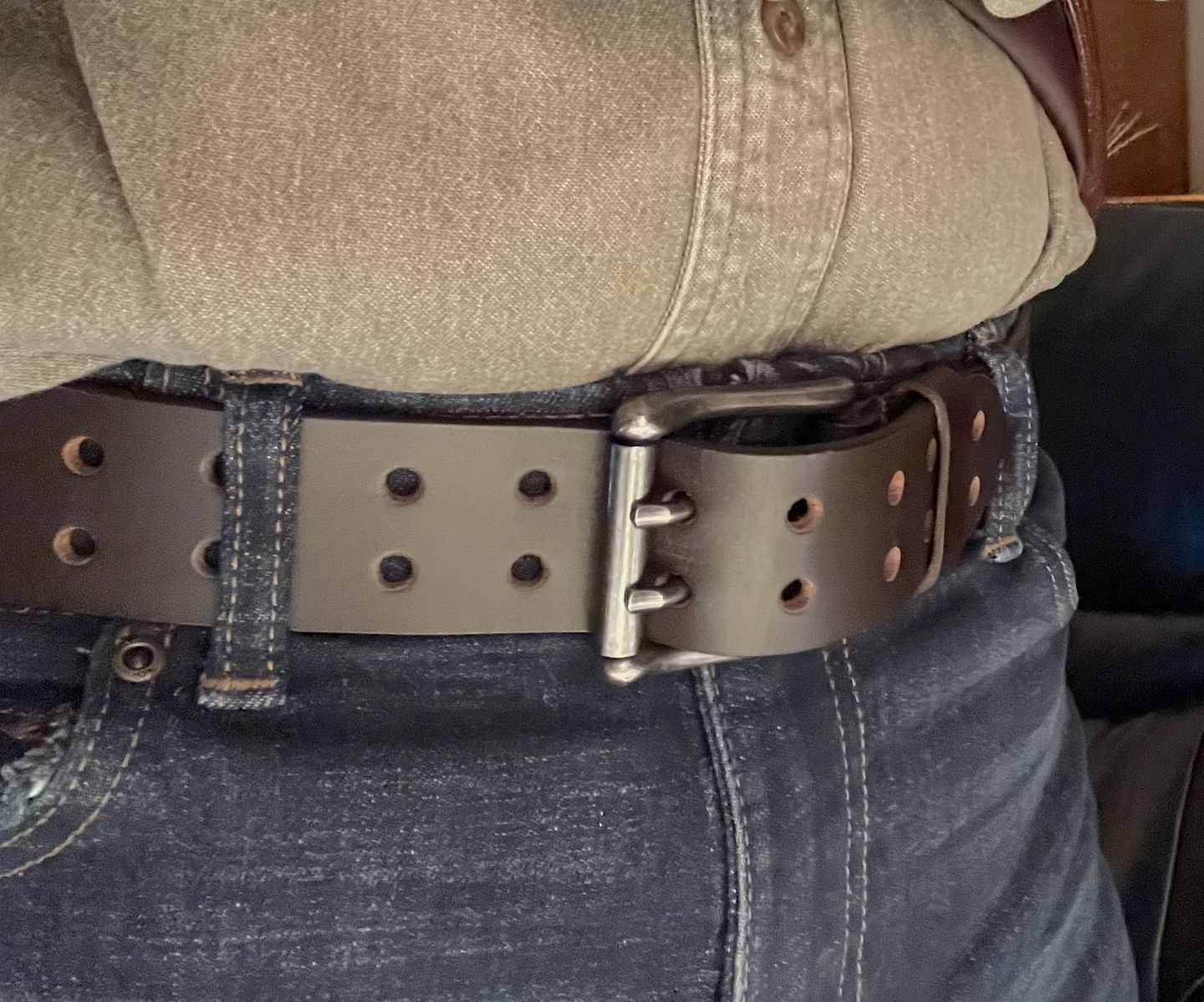 Customer photo review of Brown Double Hole Full Grain Leather Belt