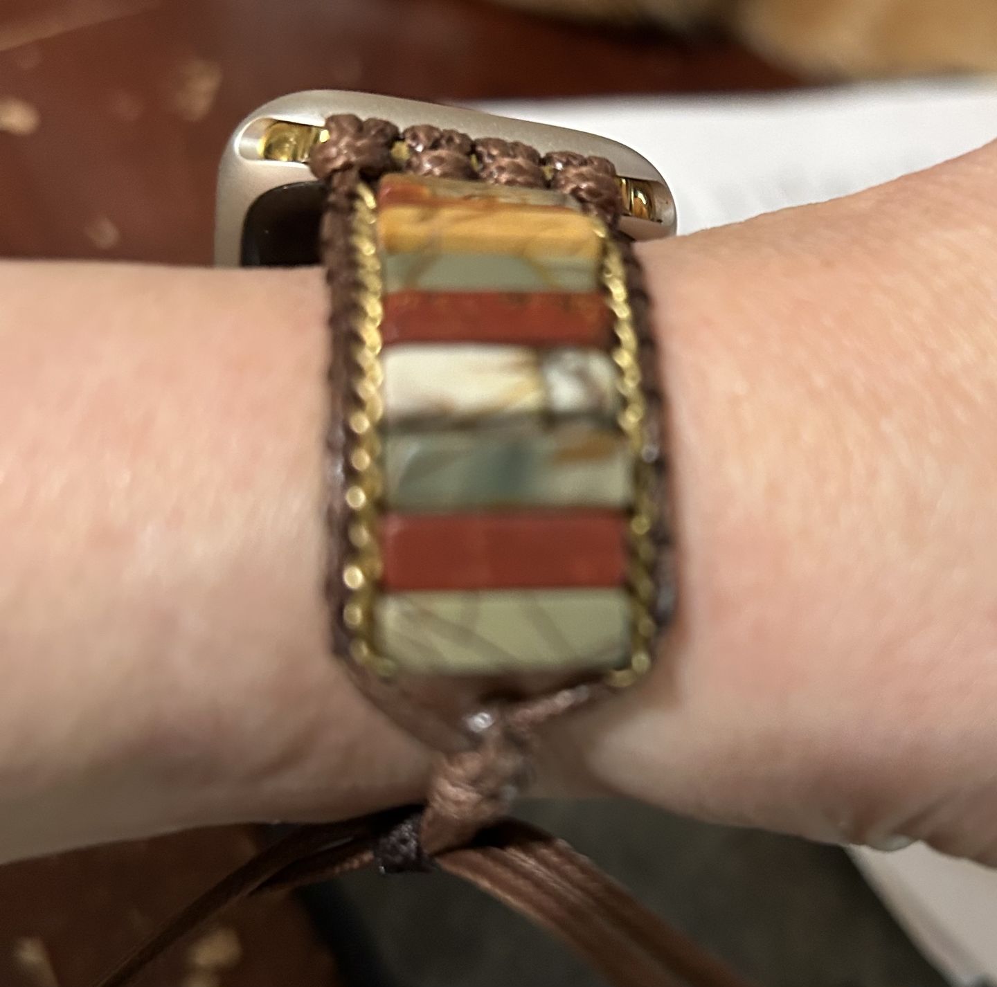 Customer photo review of Delicate Picasso Jasper Apple Watch Strap