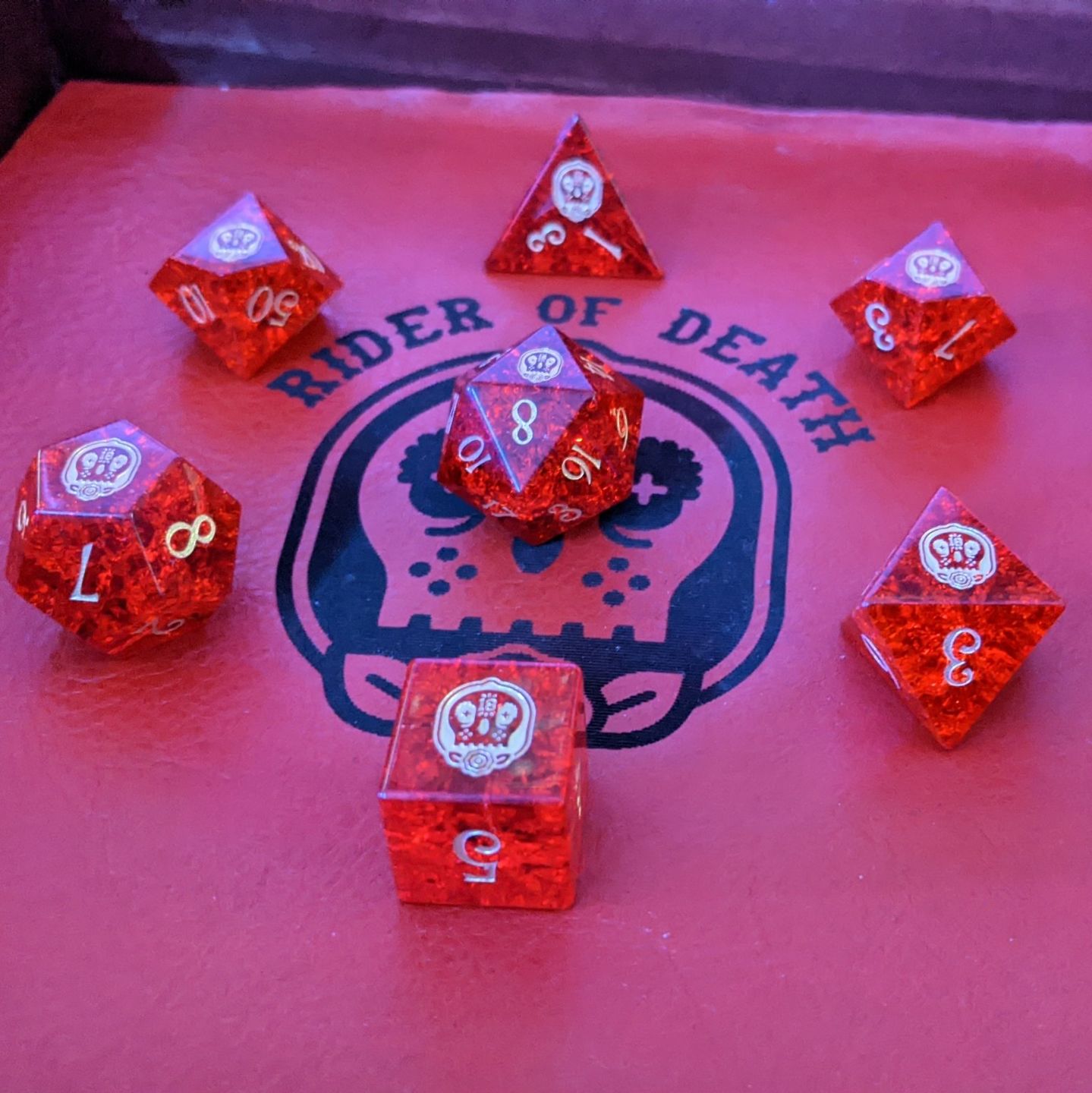 Customer photo review of URWizards Custom font style for dice, Custom initial on Dice, Dnd Natural Gemstone Dice MTG Game