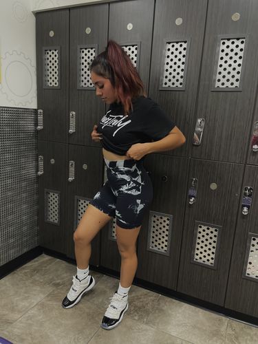 Customer photo review of Black Lightning Marble Scrunch Butt Biker Shorts