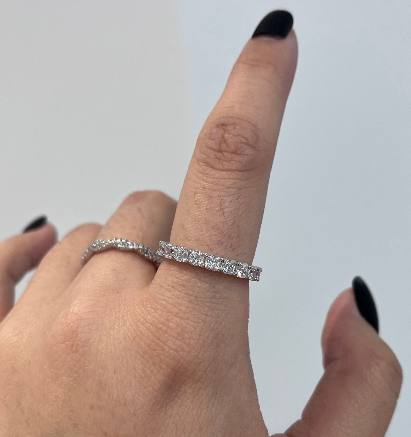 Customer photo review of S925 2.5 Carat Cushion Cut Women's Wedding Band In Sterling Silver Stackable Ring