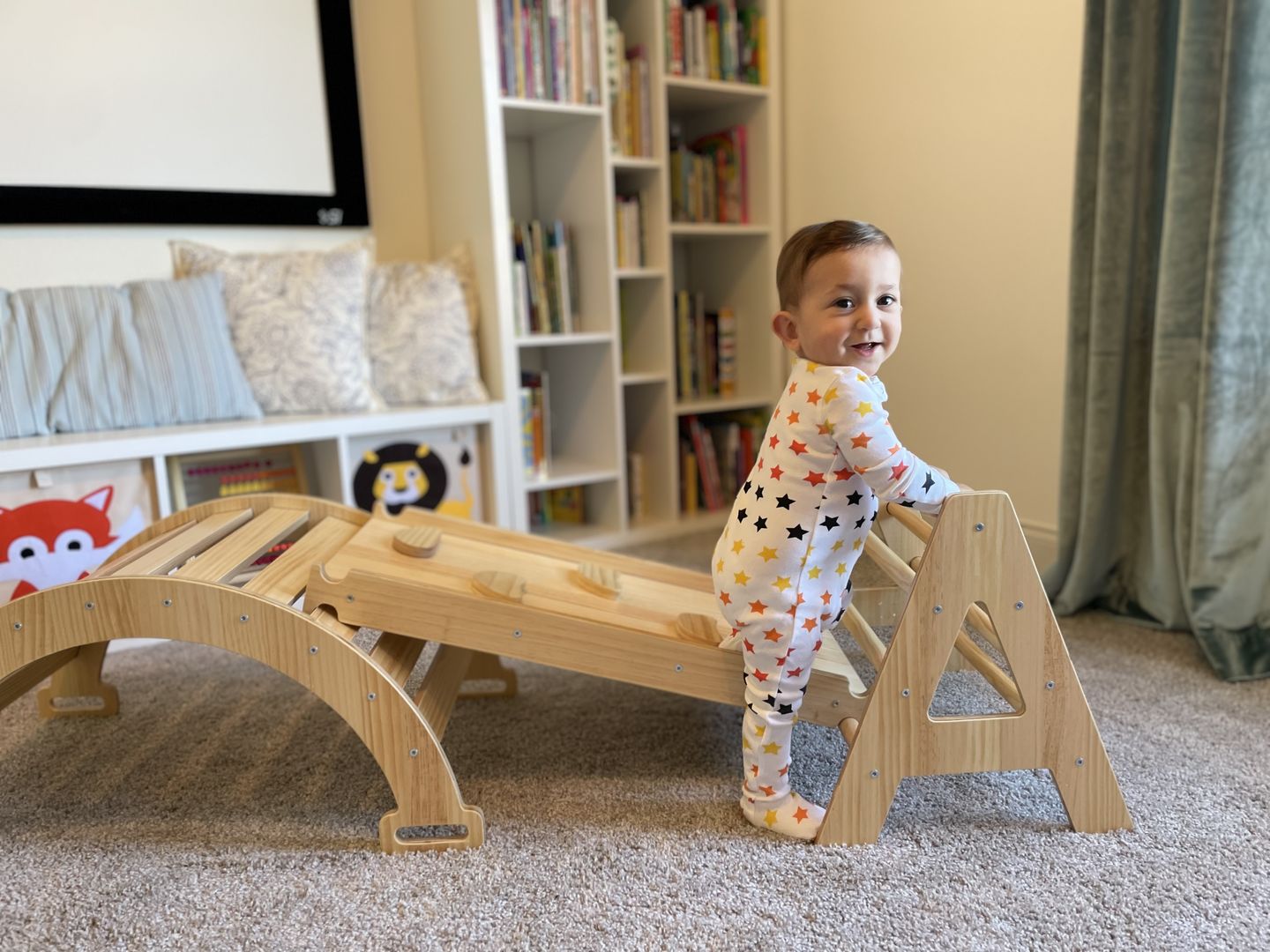 Customer photo review of Maple - Wood Small Triangle Climbing Set with Ladder Slide and Rocker
