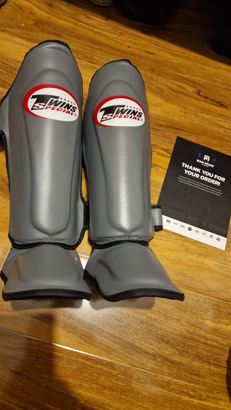 Customer photo review of Twins SGL10 Grey Double Padded Leather Shin Pads