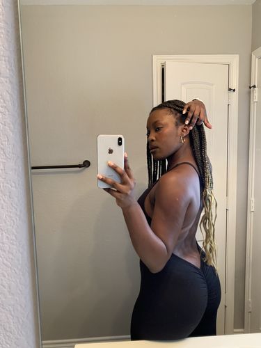 Customer photo review of Black Scrunch Legging Jumpsuit