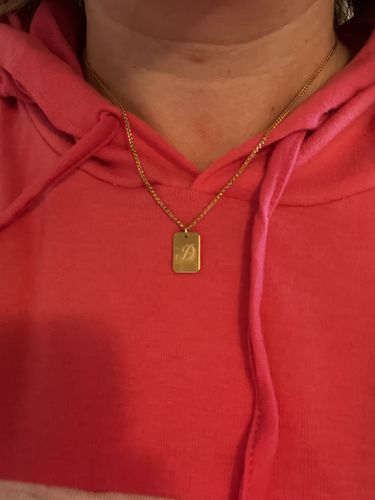 Customer photo review of dog tag initial necklace