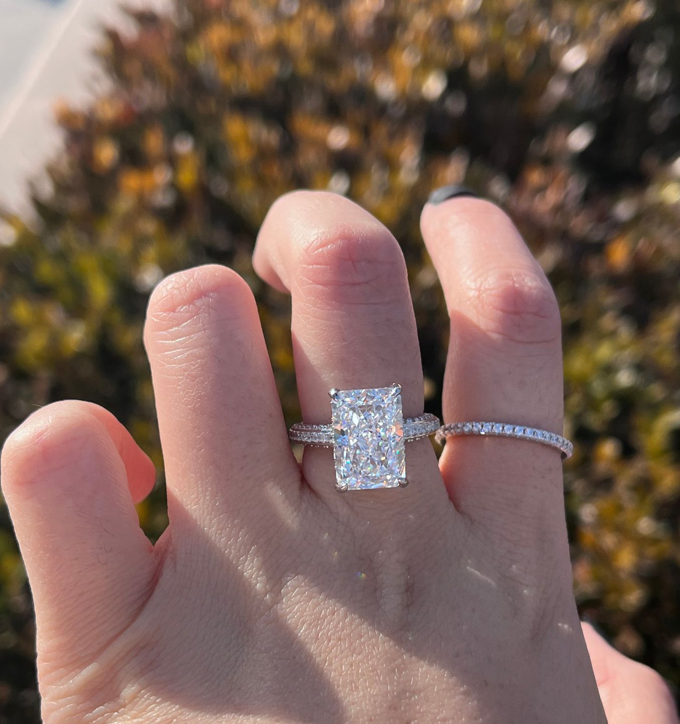 Customer photo review of 7.0Ct Elongated Radiant Cut Engagement Ring For Women In Sterling Silver