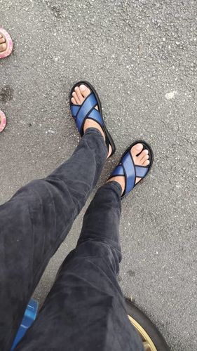 Customer photo review of Slingback Cross Strap Sandal - Electric Blue Phyton Leather