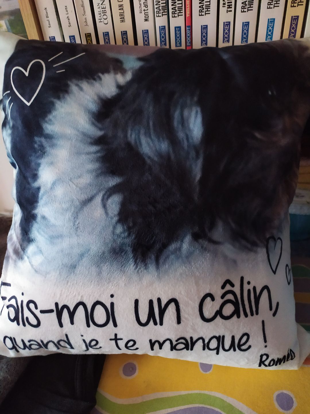 Customer photo review of Fais moi un câlin quand je te manque - Coussin personnalisé